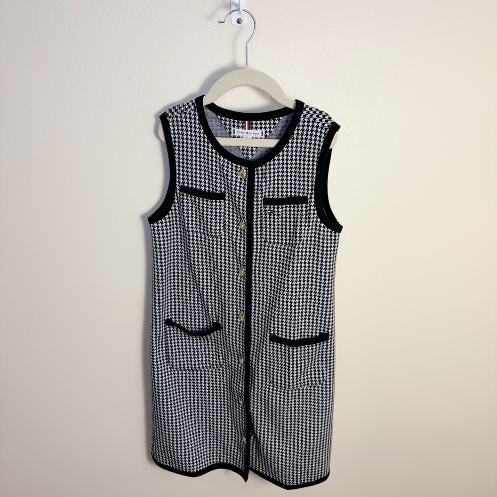 Tommy Hilfiger Dress Girls M 8-10 Black White Houndstooth Button Front Preppy - Picture 2 of 6
